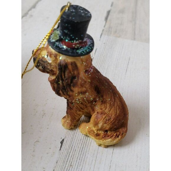 Top Hat dog glitter mistletoe ornament Xmas decor - Picture 3 of 7